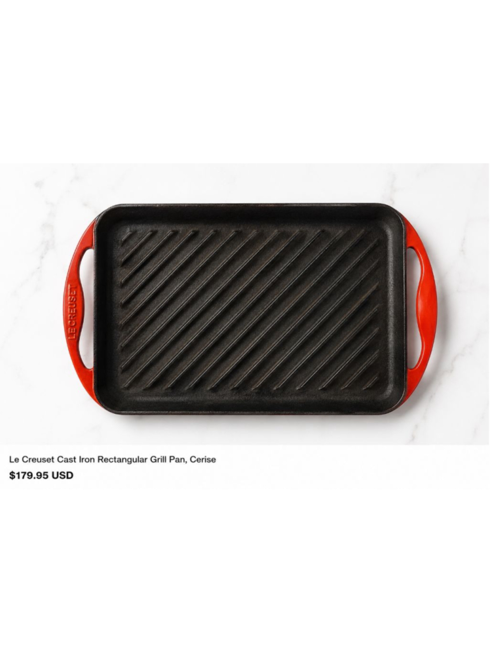 Le Creuset Cast Iron Rectangular Grill Pan Cerise Red Enameled Reversible